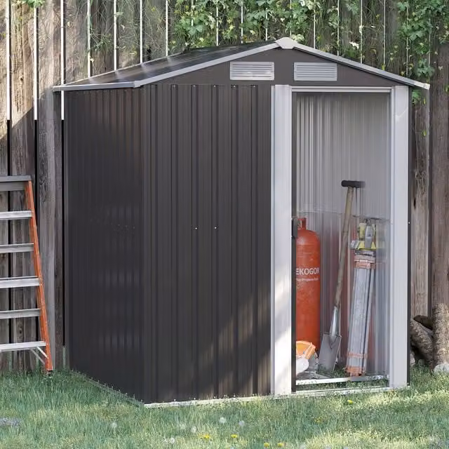 Outsunny Grey Steel Outdoor Storage Shed with Sliding Doors, W/D/H: 152 x 132 x 188 cm
