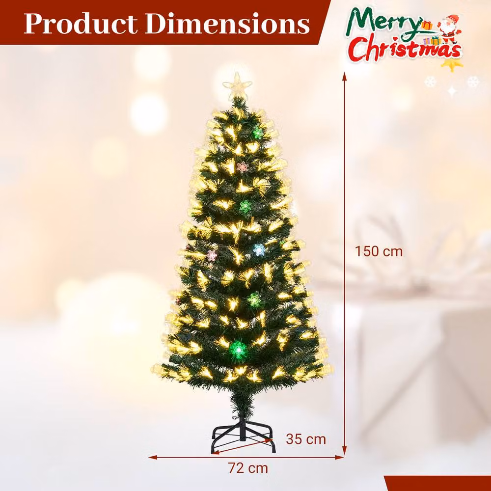 Costway 150 cm Pre-lit Fiber Optic Artificial Christmas Tree in Green – 2