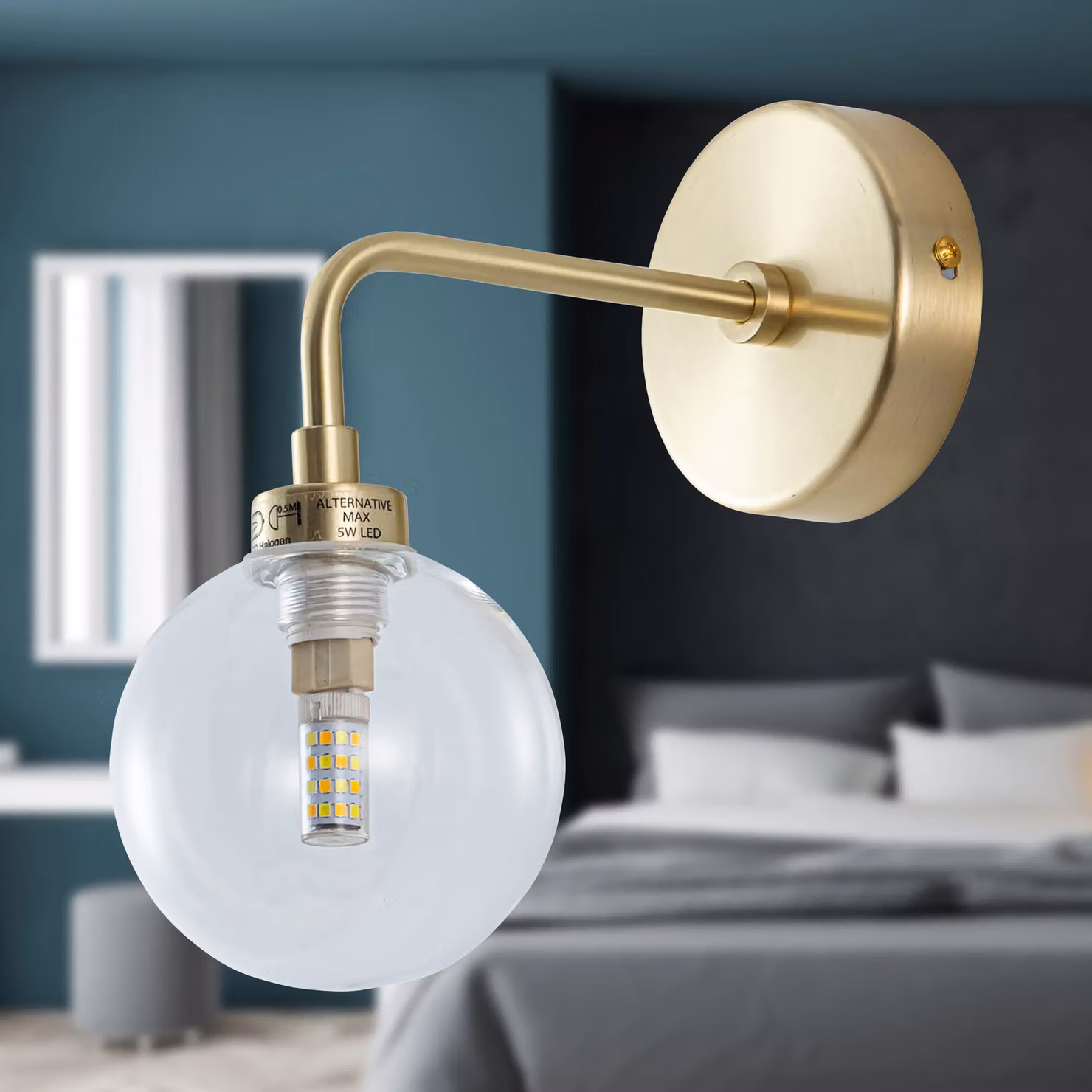 First Choice Lighting Toner Gold and Brass Wall Light with Transparent Glass Sphere – 2