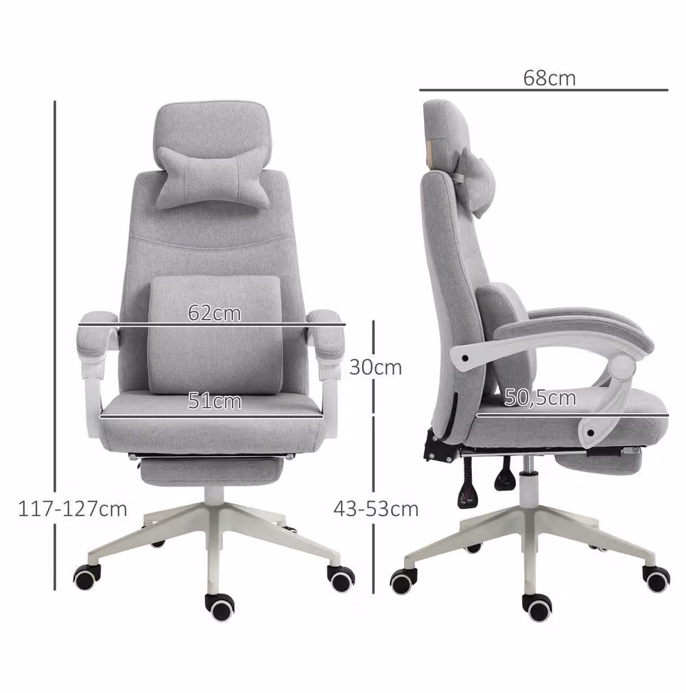 STILVORA Grey Fabric Task Chair with Headrest and Armrests – 2
