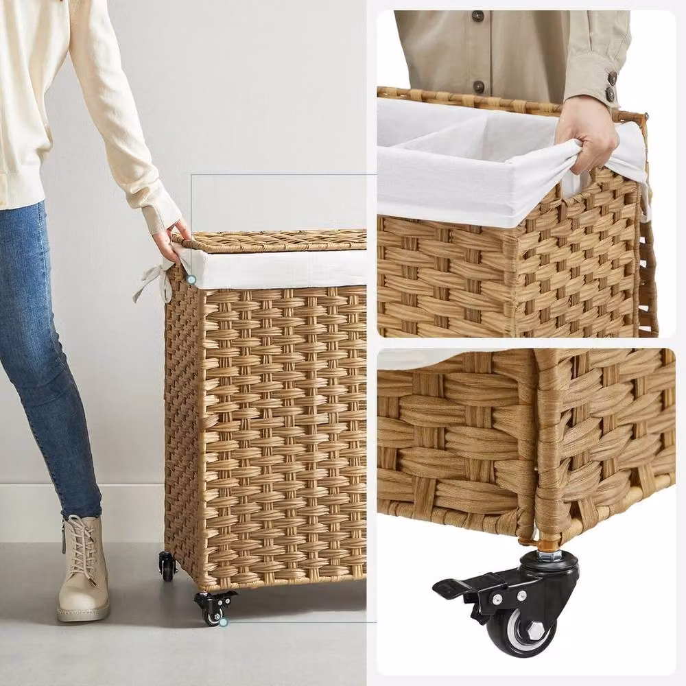 KORVIXA Handwoven Brown Rattan Laundry Basket with Removable Bag, Height: 100 cm – 2
