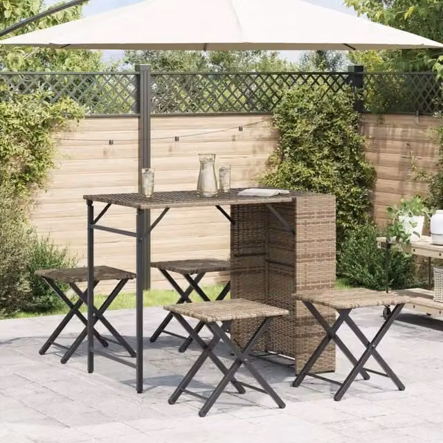 Berkfield Home Beautiful 5 Piece Foldable Garden Dining Set in Beige Poly Rattan