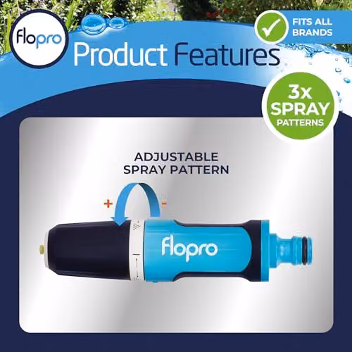 Flopro+ Multi-Pattern Adjustable Garden Hose Nozzle, 1/2 Inch, Grey and Blue – 5