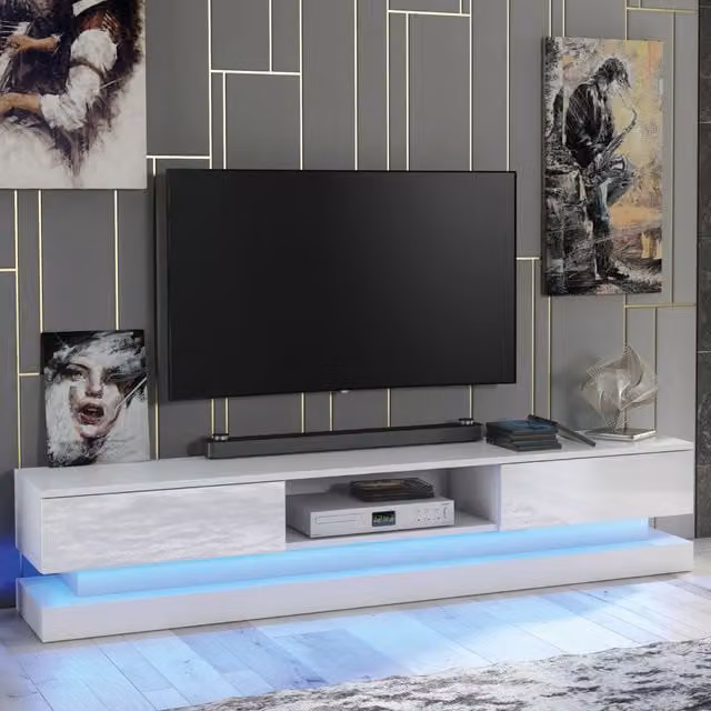 Mex Furniture LTD Modern White Gloss TV Unit with LED Lighting, W: 180 cm, H: 36 cm, D: 35 cm – 1