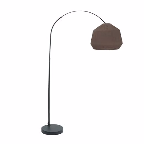 ValueLights Louis Black Metal Arched Floor Lamp with Brown Rattan Rope Shade – 1