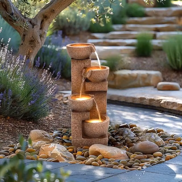 Charles Bentley Danube Cascading Water Feature, Brown Organic Stone Design