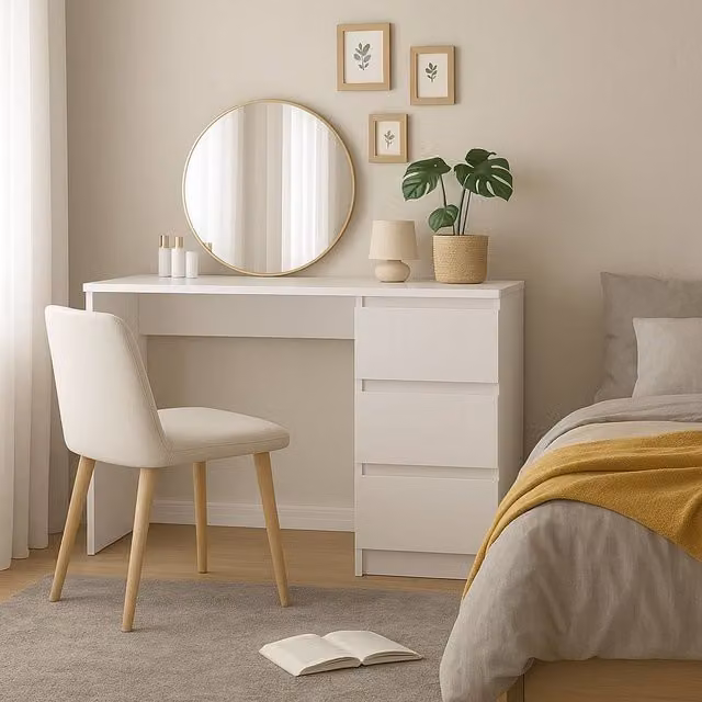 LUXURY LIFE Olivia Matt Dressing Table with 3 Drawers in White