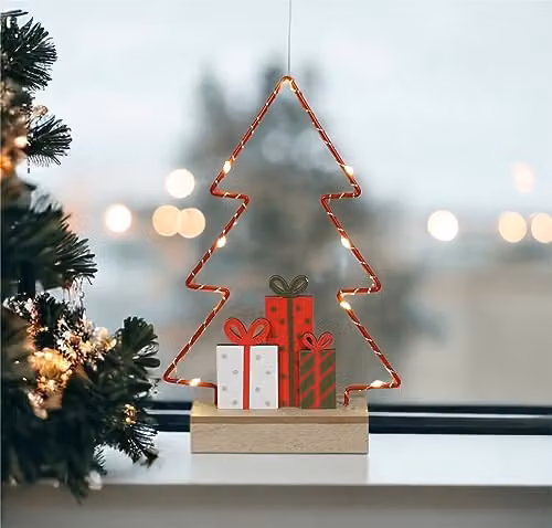 St Helens Home & Garden Xmas Haus Red LED Light Up Festive Wired Christmas Tree Display, Battery Operated, H 25.5 cm x W 25.5 cm x D 16.5 cm – 2