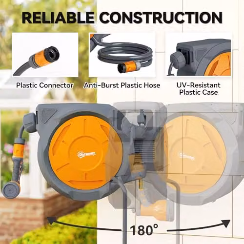 Outsunny Wall Mounted Retractable Hose Reel, Orange – 4