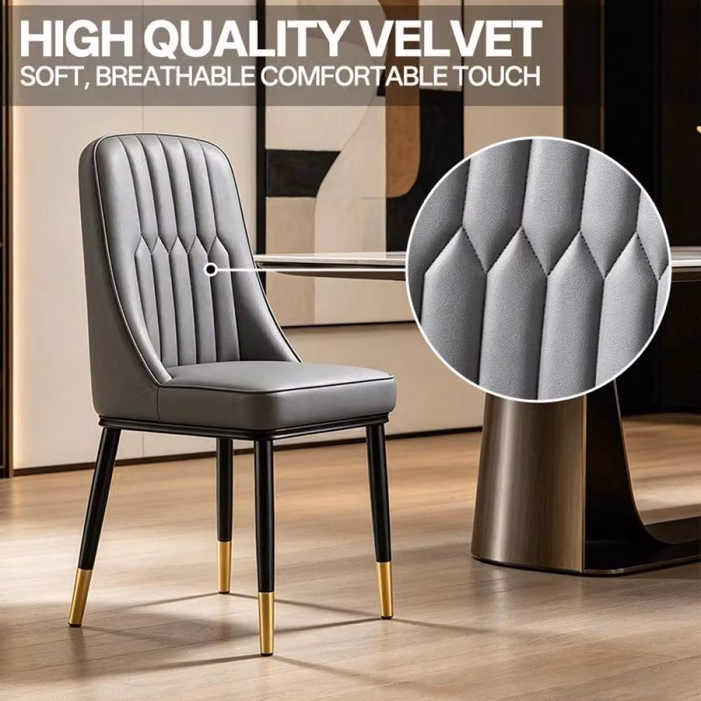 NESTLUNE Set of 2 Grey Modern Dining Chairs with Padded Synthetic Leather Seats and Metal Frame – 4