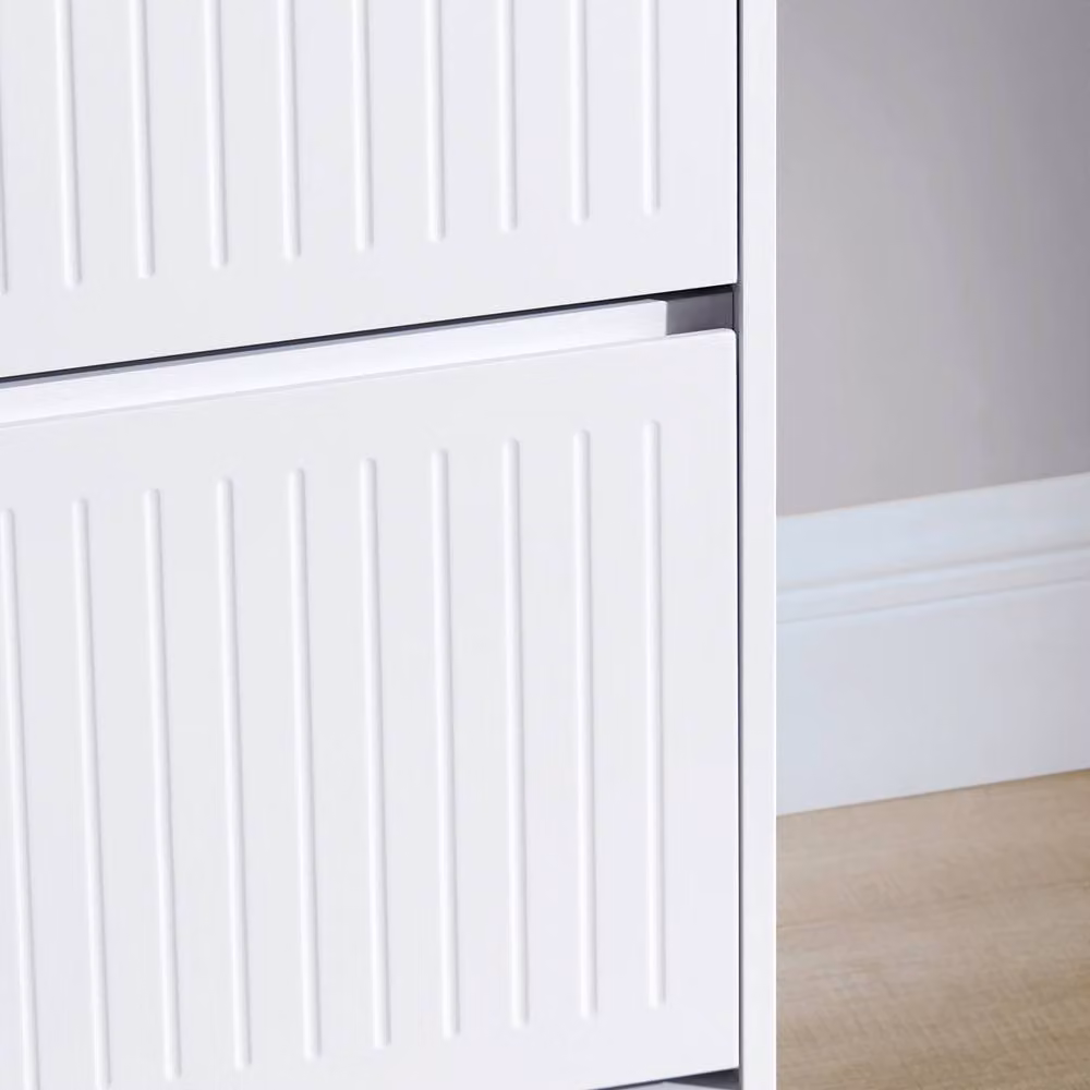 SoBuy Modern Slim White Matt Shoe Cabinet with Tilting Compartments and Internal Shelves – 2