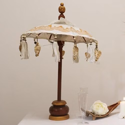 Serenityy Bali Boho Floral Canvas Tabletop Parasol in Gold and Beige, Diameter: 40 cm – 2