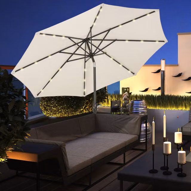 Outsunny 24 LED Solar Powered Parasol Umbrella with Chain Light in White