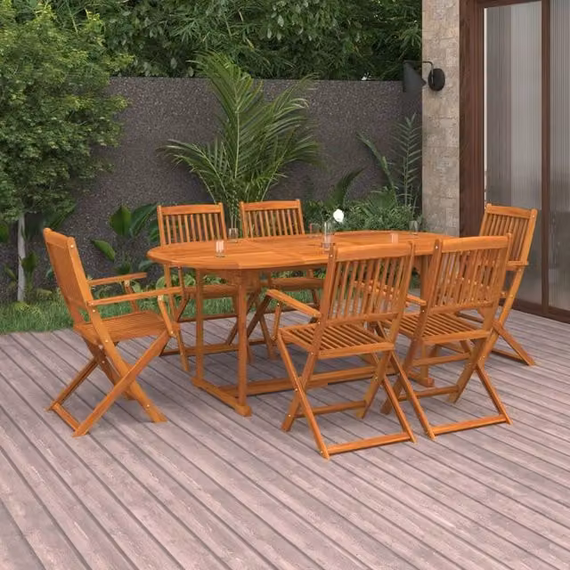 Berkfield Home 7 Piece Garden Dining Set in Brown Solid Oiled Acacia Wood – 1