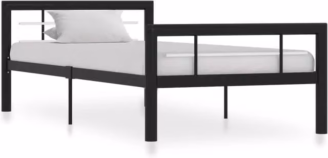 Berkfield Home Metal Bed Frame in Black and White, W/D/H: 90 x 200 cm