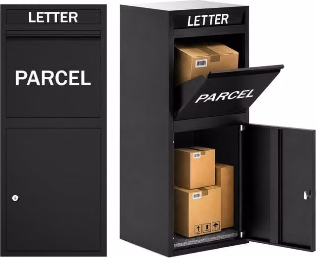BELOFAY Outdoor Lockable Steel Parcel Delivery Box, Black, W/D/H: 102.4 x 41.4 x 38.2 cm