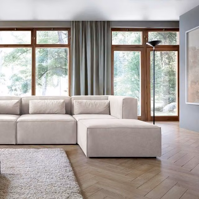 Abakus Direct Doris Reversible L-Shape Corner Sofa in White Cord Fabric, W: 282 cm, D: 163 cm, H: 73 cm – 1
