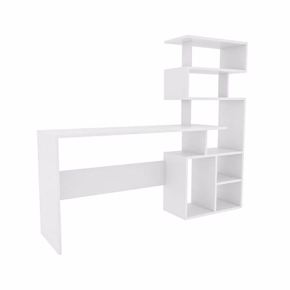 Decorotika Next Modern Computer and Study Desk with Shelving Unit in White – 2