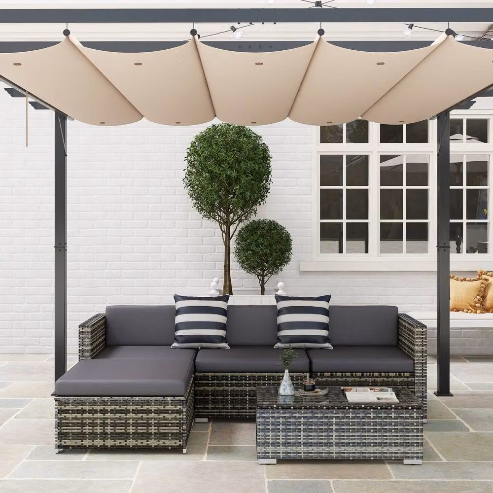 STILVORA 4-Seater Modular Sofa in Grey with Rattan and Metal Design – 2