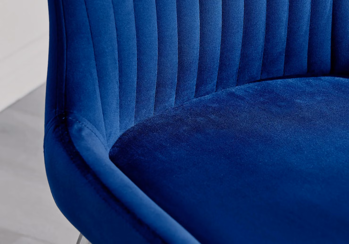 FurnitureboxUK Set of 2 Nora Deep Padded Luxurious Dining Chairs Upholstered in Blue Velvet with Chrome Legs – 3