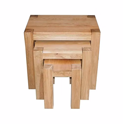 Thats Furniture Kuba Solid Oak Nest of 3 Side Tables in Brown, W/D/H: 60 x 40 x 55 cm, 60 x 40 x 40 cm, 60 x 40 x 35 cm – 1