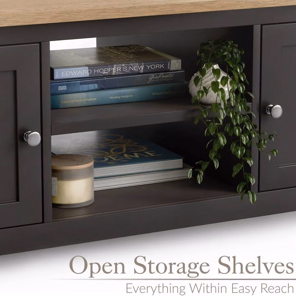 Christow Coffee Table with Oak Effect Top, Cupboards and Shelves in Charcoal Grey, W/D/H: 115 x 40 x 60 cm – 3