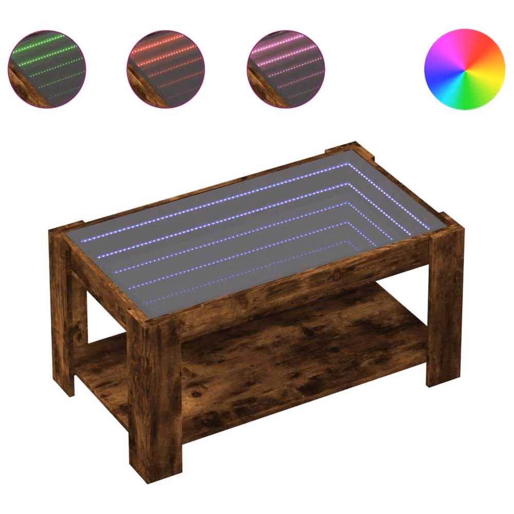 Berkfield Home Decorative LED Coffee Table in Smoked Oak and Brown, W/D/H: 93 x 53 x 45 cm – 1