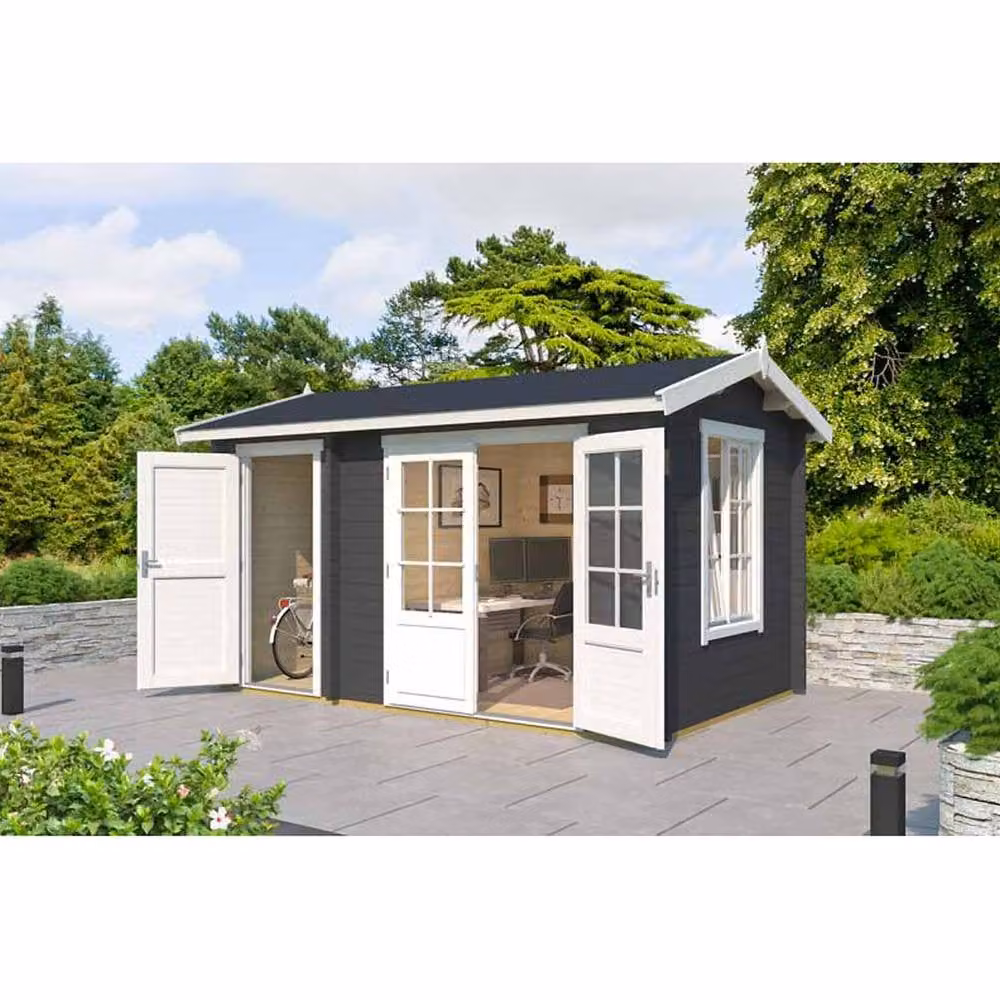 Lasita Maja Ltd Log Cabin Garden Room and Home Office in Beige, W: 430 cm, D: 288.1 cm, H: 250.8 cm