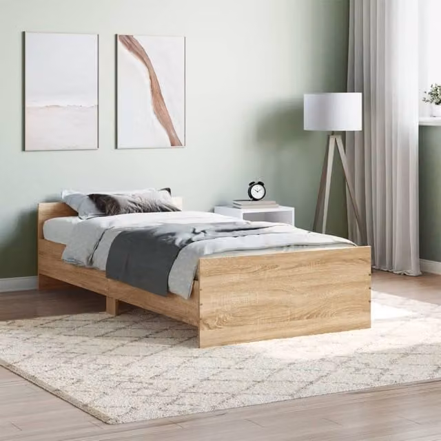 Berkfield Home Sonoma Oak Bed Frame in Brown, Engineered Wood, W/D/H: 90 x 200 cm – 1