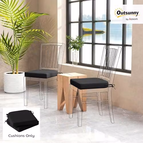 Outsunny Set of 2 Square Outdoor Chair Seat Cushions in Black and Grey, W/D: 40 x 40 cm, 7 cm Foam Thickness – 2
