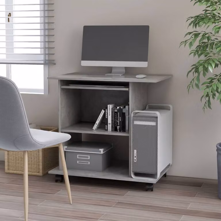 Berkfield Home Modern Computer Desk in Concrete Grey, W/D/H: 80 x 50 x 75 cm