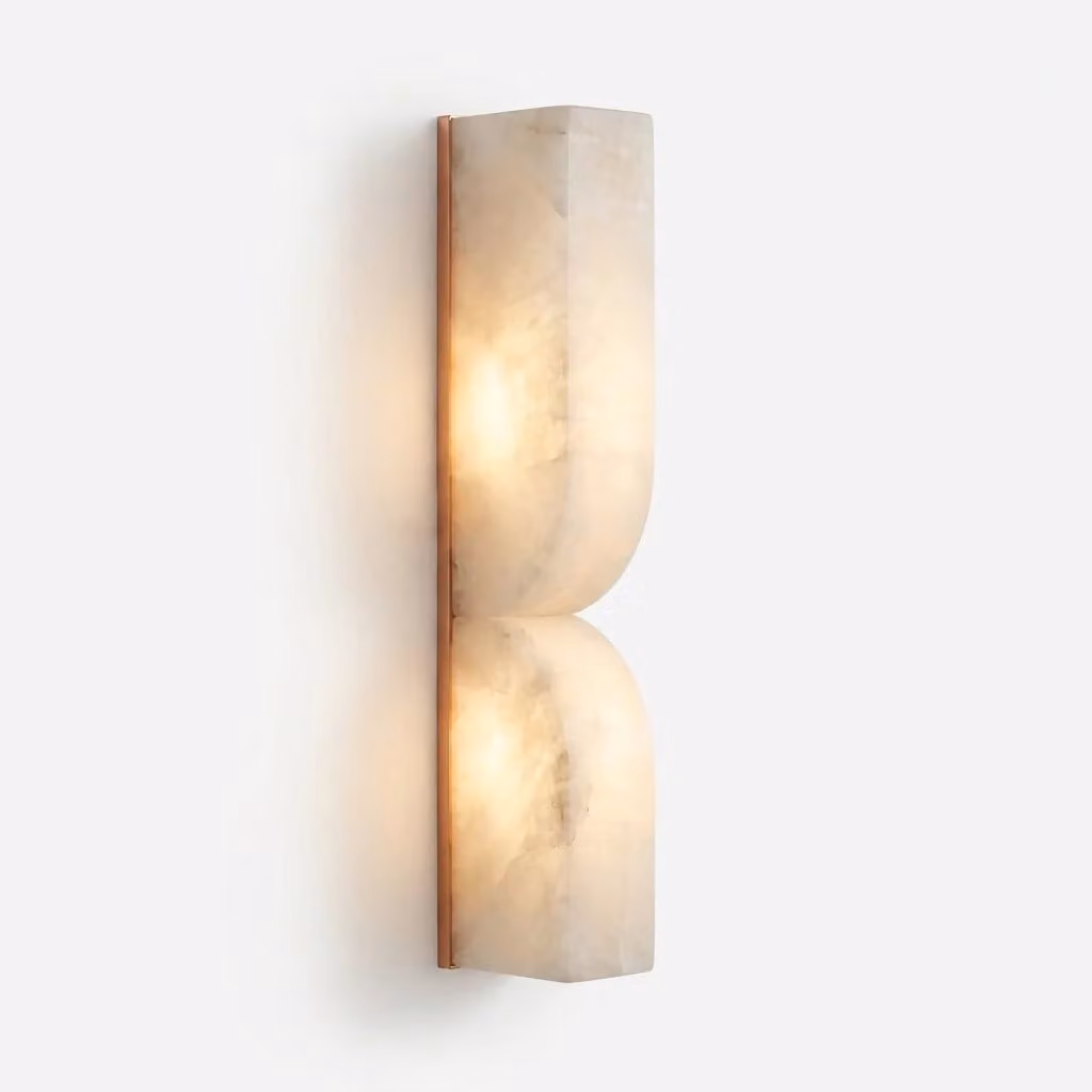 Araco Lumière Frozen Solis Alabaster LED Wall Light in White and Gold/Brass
