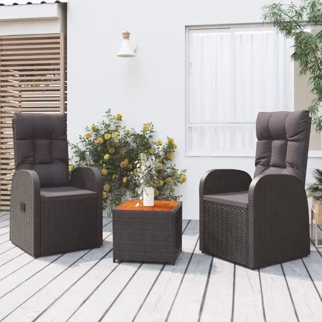 Berkfield Home 3 Piece Garden Lounge Set in Black Poly Rattan and Acacia Wood – 1