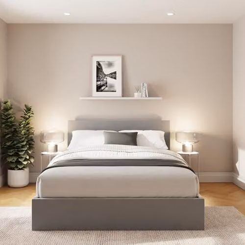 GFW Charcoal Grey Upholstered Fabric Ottoman Bed Frame with Hydraulic Lift and Stitched Headboard, W/D/H: 140 x 200 x 84 cm – 1