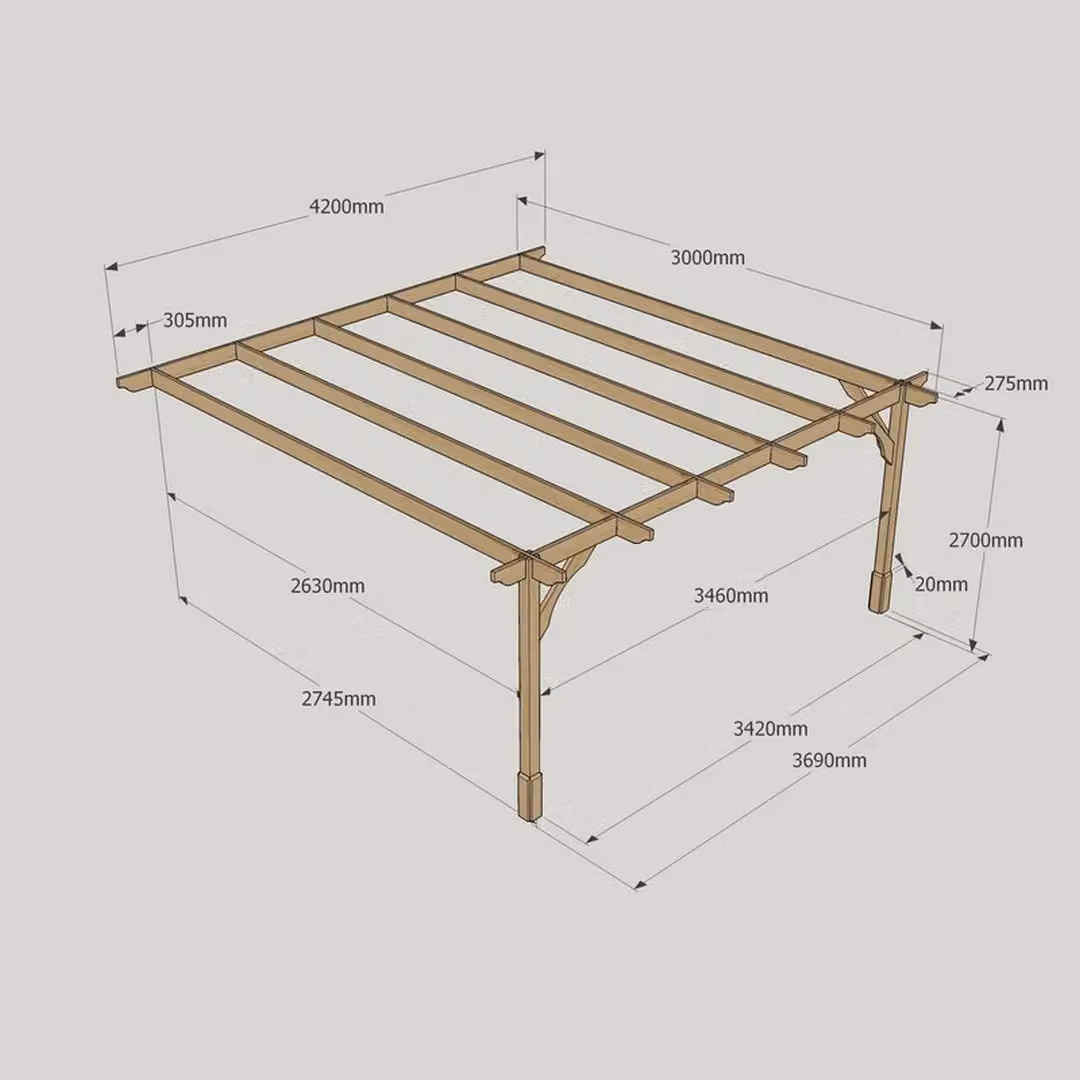 Rutland County Garden Furniture Ltd Wall Mounted Premium Lean-to Pergola in Wood, W: 420 cm, D: 300 cm, H: 270 cm, Brown and Light Green – 5