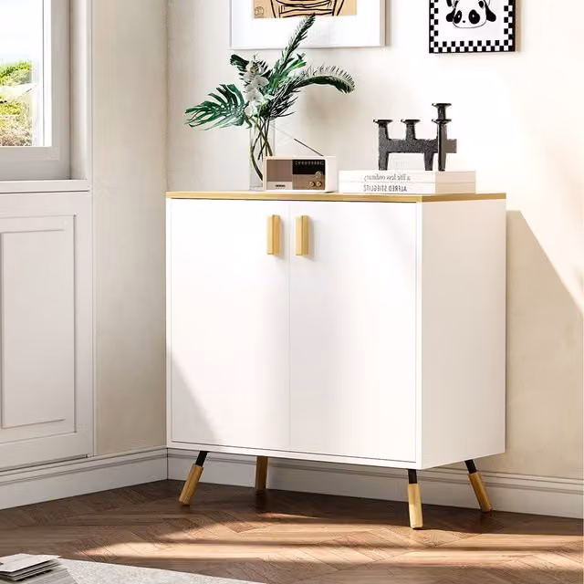 Komore Scandinavian Style White Matt Freestanding Living Room Storage Cabinet