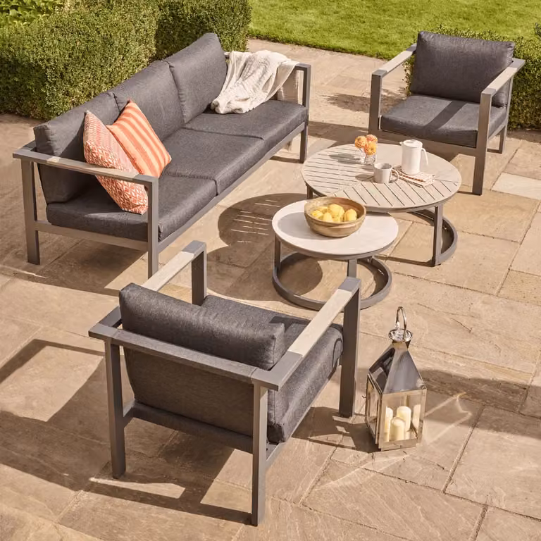 Leisure Grow Savannah Birch Lounge Set in Grey with Metal and Stone Accents