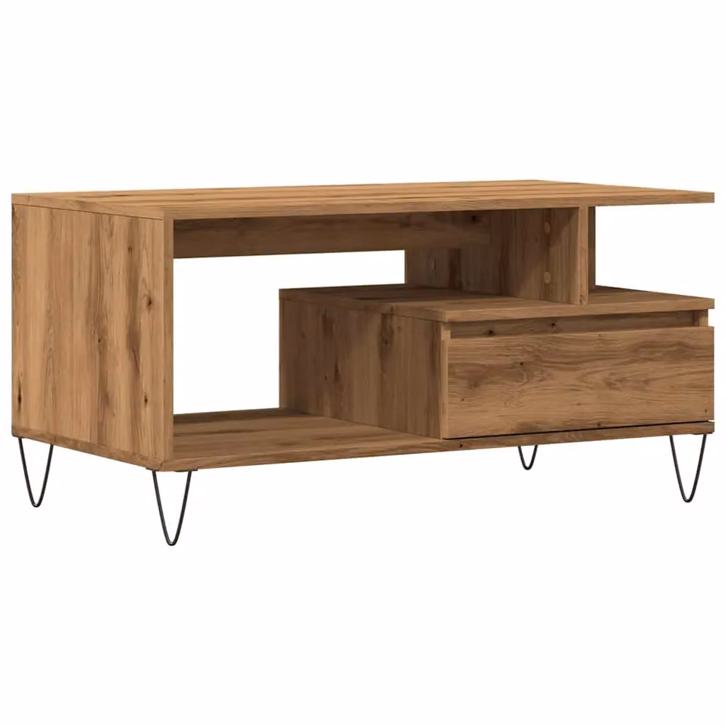 Berkfield Home Artisan Oak Coffee Table in Brown, W/D/H: 90 x 49 x 45 cm – 2