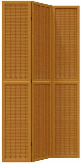 Berkfield Home 3-Panel Room Divider in Brown Solid Paulownia Wood – 1