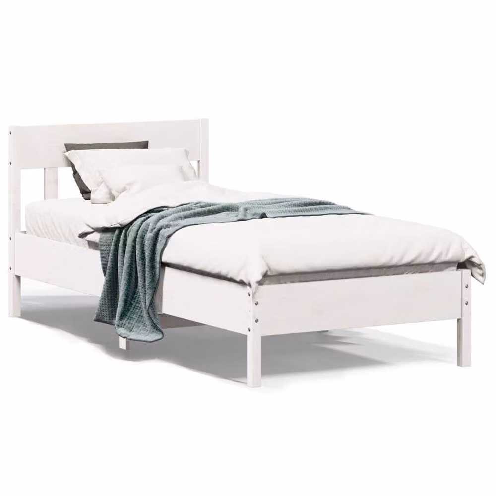 Berkfield Home Beautiful Small Single Solid Wood Pine Bed Frame, White, W/D/H: 75 x 190 x 80.5 cm – 2