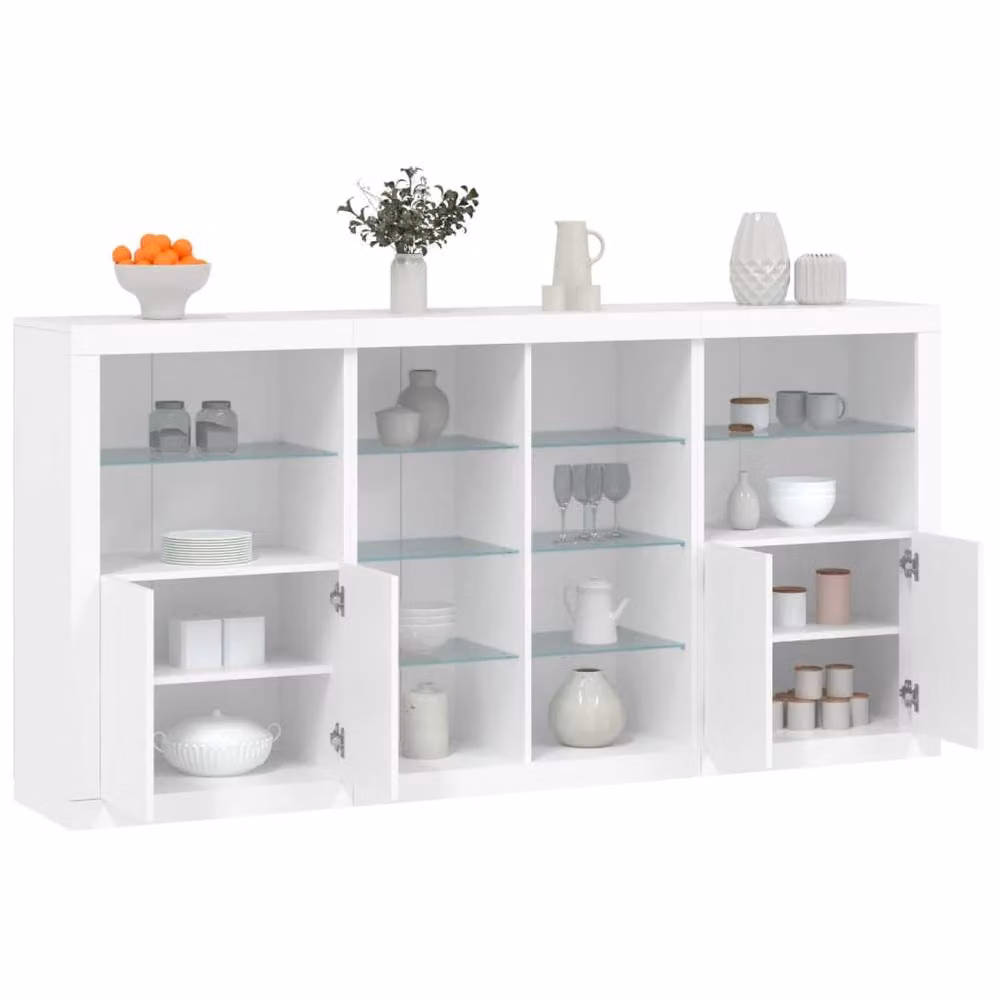 Berkfield Home Modern White Sideboard with Integrated LED Lighting W/D/H: 202 x 37 x 100 cm