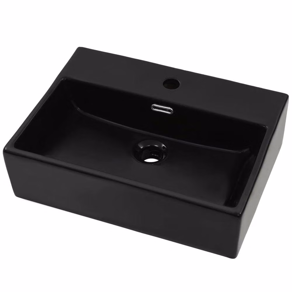 Berkfield Black Ceramic Rectangular Wall Mounted Basin with Faucet Hole W/D/H: 51.5 x 38.5 x 15 cm – 2