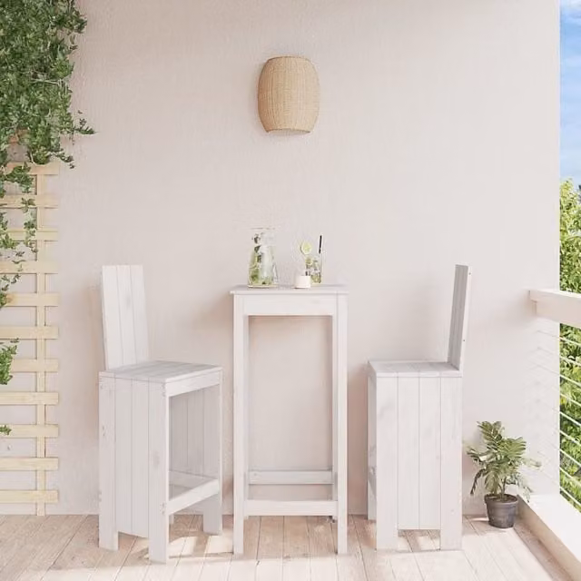 Berkfield Home Set of 2 White Rustic Solid Pine Wood Bar Stools, W/D/H: 40 x 42 x 120 cm