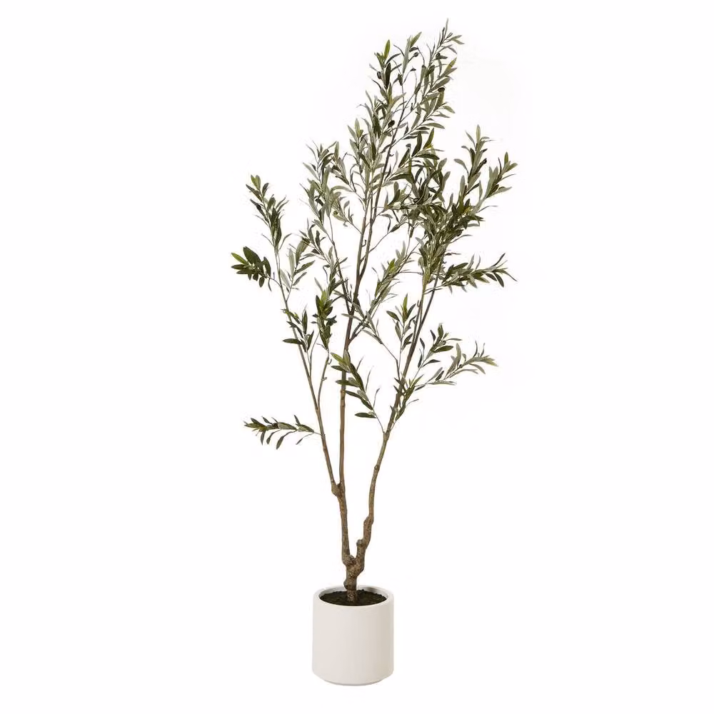 Wyld Haus 210cm Extra Tall Artificial Mediterranean Olive Tree in a White Ceramic Pot, Brown – 2