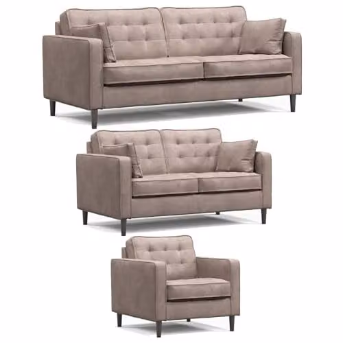 Furnishings For Less UK Eden Toledo 3 Piece Fabric Sofa Suite in Grey, including 3 Seater Sofa, 2 Seater Sofa and Armchair