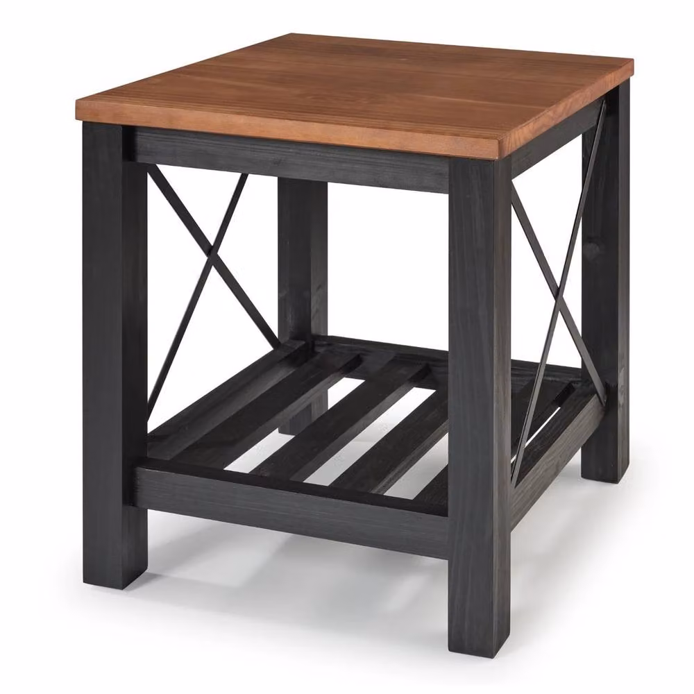 FORGEVIO Black Painted Pine Wooden Side Table with Storage Shelf, W: 60.0 cm, D: 50.0 cm – 3