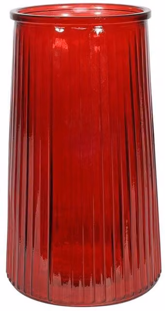 Kingsbury Gifts Ribbed Graduated Striped Glass Tabletop Vase, Red, Height: 21.5 cm