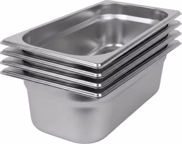Argon Tableware Stainless Steel Gastronorm Containers, 1/3 Size, 3.5 l, Pack of 4, Silver