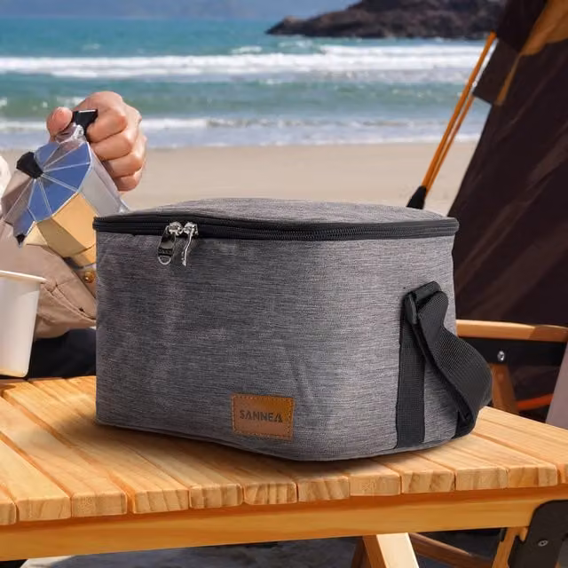 Livingandhome Waterproof Insulated Fabric Lunch Bag, Grey, Width: 24 cm