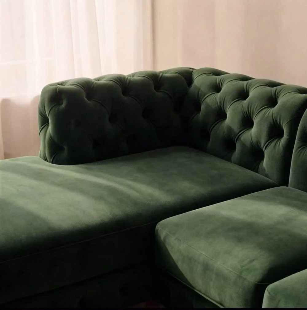Sofaya Monaco Chesterfield 4 Seater L-Shaped Sofa in Green Velvet with Left Hand Facing Chaise – 3